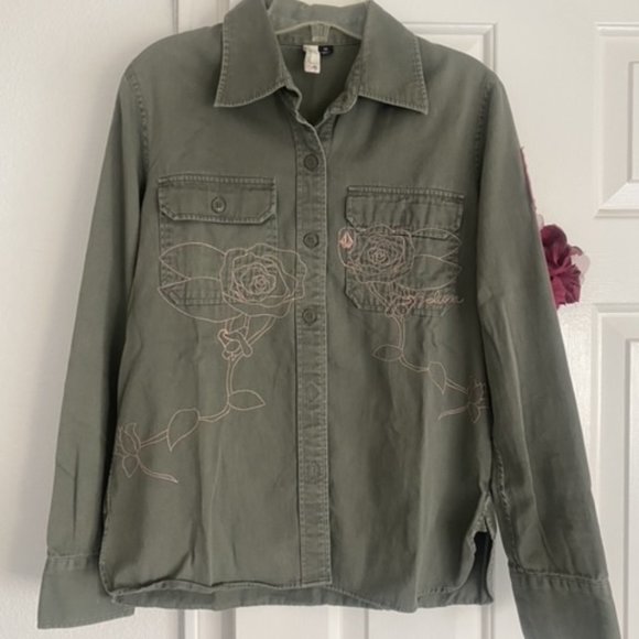 Volcom Army Military Green Long Sleeve Button Up Shirt - Picture 1 of 6